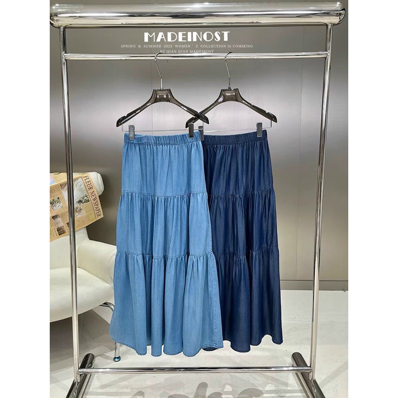 Chân váy maxi denim cạp chun