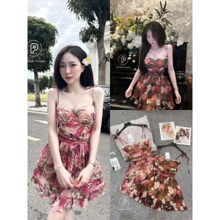 Váy Hoa Hai Dây Viền Ren Chất Tơ Mát
