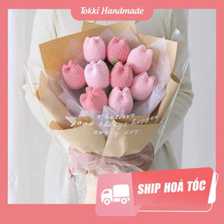 [Có sẵn] Bó hoa tulip tròn, tulip cánh móc len handmade nhiều màu làm quà tặng ý nghĩa