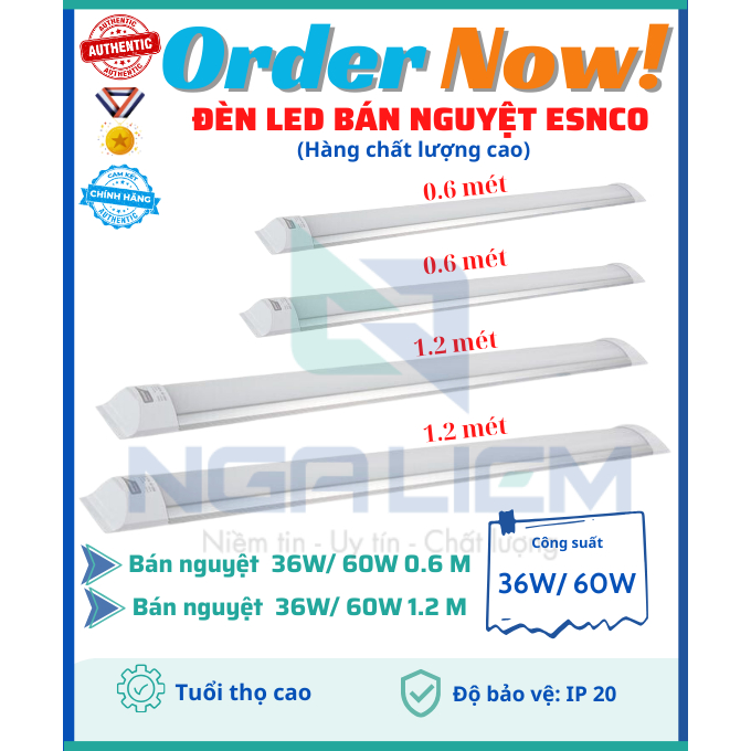 Đèn Led Bán Nguyệt ESNCO 36W/ 60W 0.6 Mét - 1.2 Mét, Tiết Kiệm Điện, Ánh Sáng Trắng Siêu Sáng