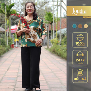 Bộ đồ lụa trung niên mặc nhà cho mẹ Loudra Fashion hoạ tiết sang trọng mềm mại B05