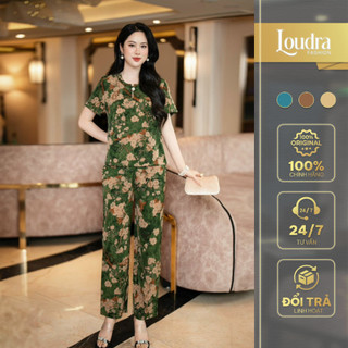 Bộ đồ lụa trung niên mặc nhà cho mẹ Loudra Fashion mềm mại hoạ tiết sang trọng cộc tay quần dài B25