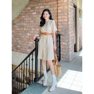 Đầm linen đắp chéo phối nút hd3018 váy đầm vải linen nữ tính sang trọng - thời trang linen hoa đô