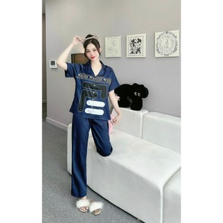 Đồ bộ nữ ANH MỸ pijama chất liệu lụa xước ánh kim cao cấp tay ngắn quần dài SP0033