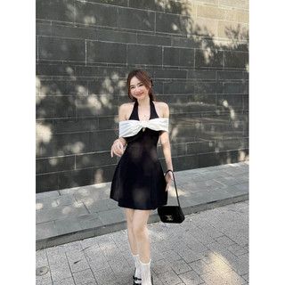 Đầm đen cổ yếm nơ ngực trắng💋
