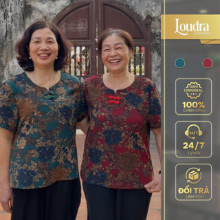 Bộ đồ lụa trung niên mặc nhà cho mẹ Loudra Fashion mềm mại hoạ tiết cộc tay quần dài B01
