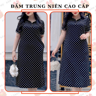 [CG-08] Đầm trung niên tặng mẹ MCGIN, đầm polo chấm bi, kiểu dáng suông năng động, thun cotton mềm mịn |BIGSIZE|