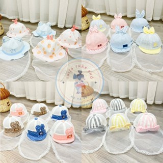 Mũ Cho Bé Sơ Sinh Có Khăn Voan Che Mặt Nón Vành Chống Bụi Đi Tiêm Phòng An Toàn Hình Em Bé 0-1 tuổi