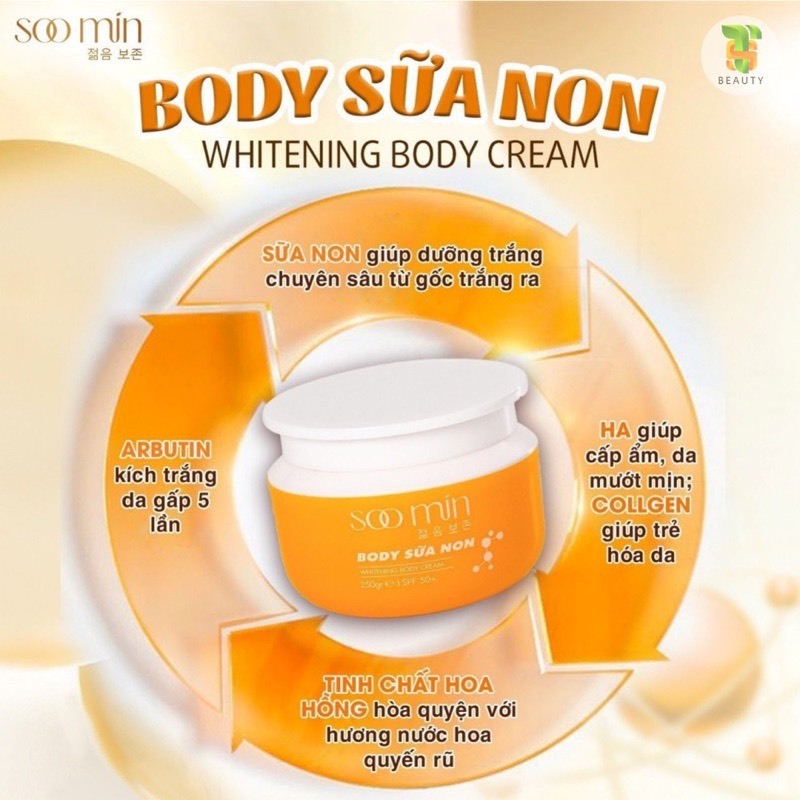 Kem body trắng da cấp tốc, kem body trắng da chính hãng Hàn Quốc, phục hồi da mỏng yếu, chống nắng SOO MIN 250gram