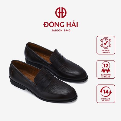 Giày tây nam Đông Hải thiết kế Penny  Loafer da bò cao cấp dập vân thời thượng đế cao 3cm - G01A8