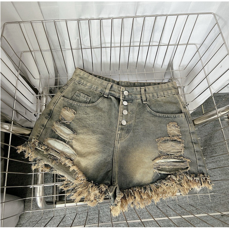 [HOT 2026] Quần Sooc Jean Nữ Bigsize 40-90kg, Quần Đùi Bò lưng cao rách 4 nút ống tua rua HÁCH DÁNG MS1093 | BigBuy360 - bigbuy360.vn