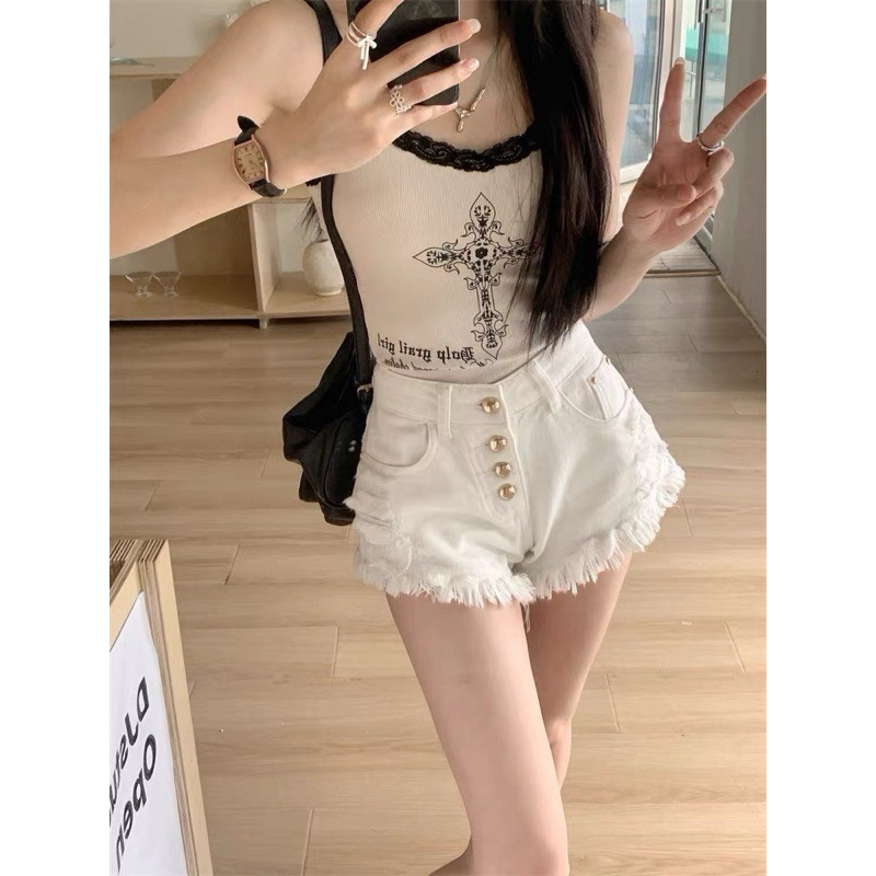 [HOT 2026] Quần Sooc Jean Nữ Bigsize 40-90kg, Quần Đùi Bò lưng cao rách 4 nút ống tua rua HÁCH DÁNG MS1093 | BigBuy360 - bigbuy360.vn