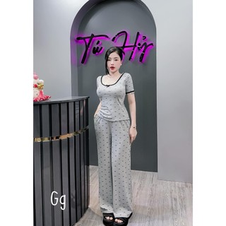 Sét bộ tay ngắn viền ren phối quần dài ống suông in nơ toàn bộ hot hit