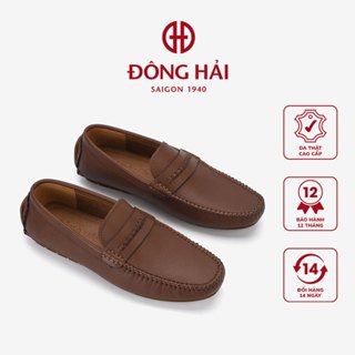 Giày lười mọi nam Đông Hải da bò cao cấp thiết kế tối giản với đường chỉ may nổi làm điểm nhấn tăng vẻ nam tính - G0345