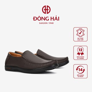 Giày lười mọi nam Đông Hải da bò cao cấp đế cao su 3cm chắc chắn - G0341