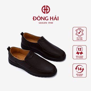 Giày lười nam Đông Hải da bò cao cấp  thiết kế tối giản với chỉ may nổi ấn tượng  đế cao su 3cm chắc chắn - G0343
