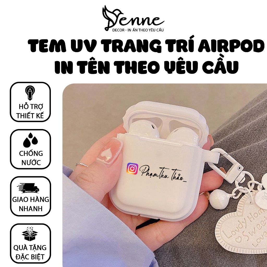 Tem dán ốp Airpod in tên theo yêu cầu, Sticker dán ốp Airpod độc đáo, miếng dán ốp Airpod in tên