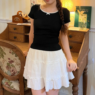 Áo Thun Cổ Tròn Viền Ren Tay Ngắn Form Babytee