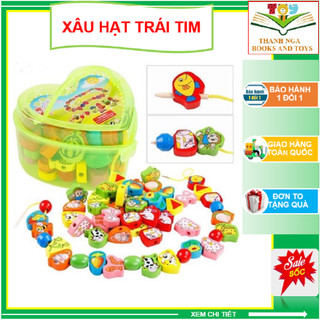Xâu Hạt Gỗ Hộp Hình Trái Tim 50 Hạt Nhiều Chủ Đề - Đồ Chơi Rèn Kỹ Năng Khéo Léo