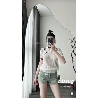 Áo len tho.me lưới cổ viền đỏ qcl1 full tag