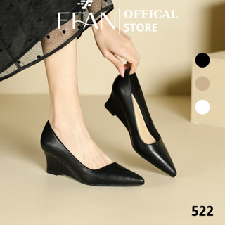 Giày nữ mũi nhọn đế xuồng cao gót 5 phân 522 FFANSTORE, bít mũi da mềm mại big size màu đen be trắng sữa