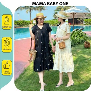 Đầm vấy bầu tiểu thư đi tiệc công sở dạo phố thiết kế dáng babaydol dáng dàihoa thêu sang chảnh v869