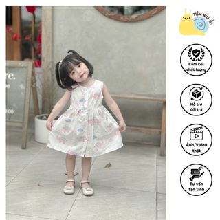 Đầm váy sát nách họa tiết cho bé gái chất liệu vải thô lụa mềm mát thấm hút mồ hôi