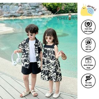 Bộ Đi Biển Hoa Lá Cành Cặp Đôi Cho Bé Trai Be Gái Chất Liệu Tơ Đũi Mềm Mát, Thấm Hút Mồ Hôi, Tạo Cảm Giác Thoải Mái