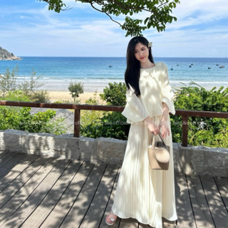 MOULIÉ (Sẵn) | Cloudy Set Áo quần ống rộng xếp ly chất liệu voan tơ