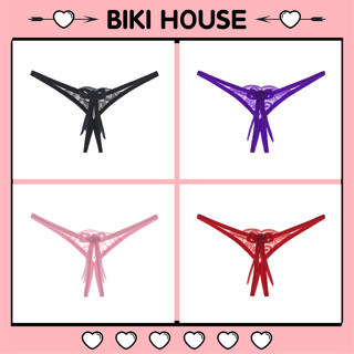 Quần lót lọt khe ren mỏng xuyến thấu sexy gợi cảm quan chip nữ phối nơ hoa xẻ đáy 5 màu quyến rũ BIKI HOUSE T352 - HCM
