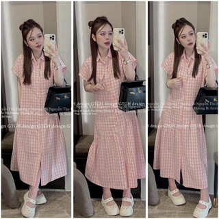 Siuu phẩm váy sơmi kẻ Hồng so hot sm