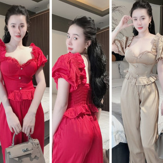 Đồ Bộ Nữ 2 Dây Cúp Ngực Tay Phồng Siêu Xinh - Chất Liệu Lụa Latin Mềm Mịn - Free Size 40-58kg