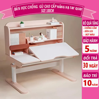 Bàn học trẻ em A19 bàn học cho bé có giá sách , Nâng hạ tay quay, Chống gù chống cận hiệu quả
