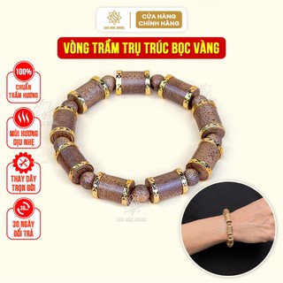 Vòng tay trầm hương trụ trúc bọc vàng Sơn Mộc Hương đeo tay nam nữ ý nghĩa phong thủy may mắn