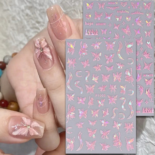 Stick bướm hồng óng ánh dán móng trang trí móng tay chân-sticker nail