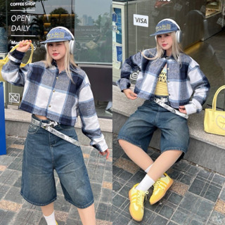  Áo sơmi Croptop FLANNEL SỌC CARO màu XANH HỒNG KEM 🖤 Áo Sơ Mi form ngắn Local Brand Jaystoree 