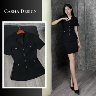 Set áo vest cộc tay túi hộp đính cúc, chân váy zip xẻ sau by CASHA VERA