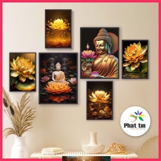 Bộ 6 tranh dán tường tranh phật, tranh decor Phát Tín, trang trí decor phòng thờ, phòng khách, góc tu tập