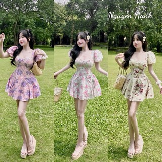BIGSIZE HIẾU HIẾU (55-95KG) - Đầm hoa thiết kế dáng ngắn cúp tay phồng điệu đà mùa hè