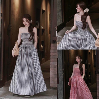 Bigsize Đầm maxi caro nhún cúp ngực 55-95kg
