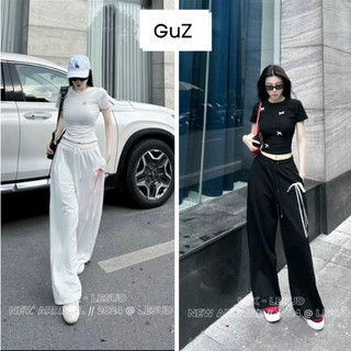 Bộ đồ nữ áo crt ôm body cổ tròn đính nơ mix quần suông siêu xinh guzfashion