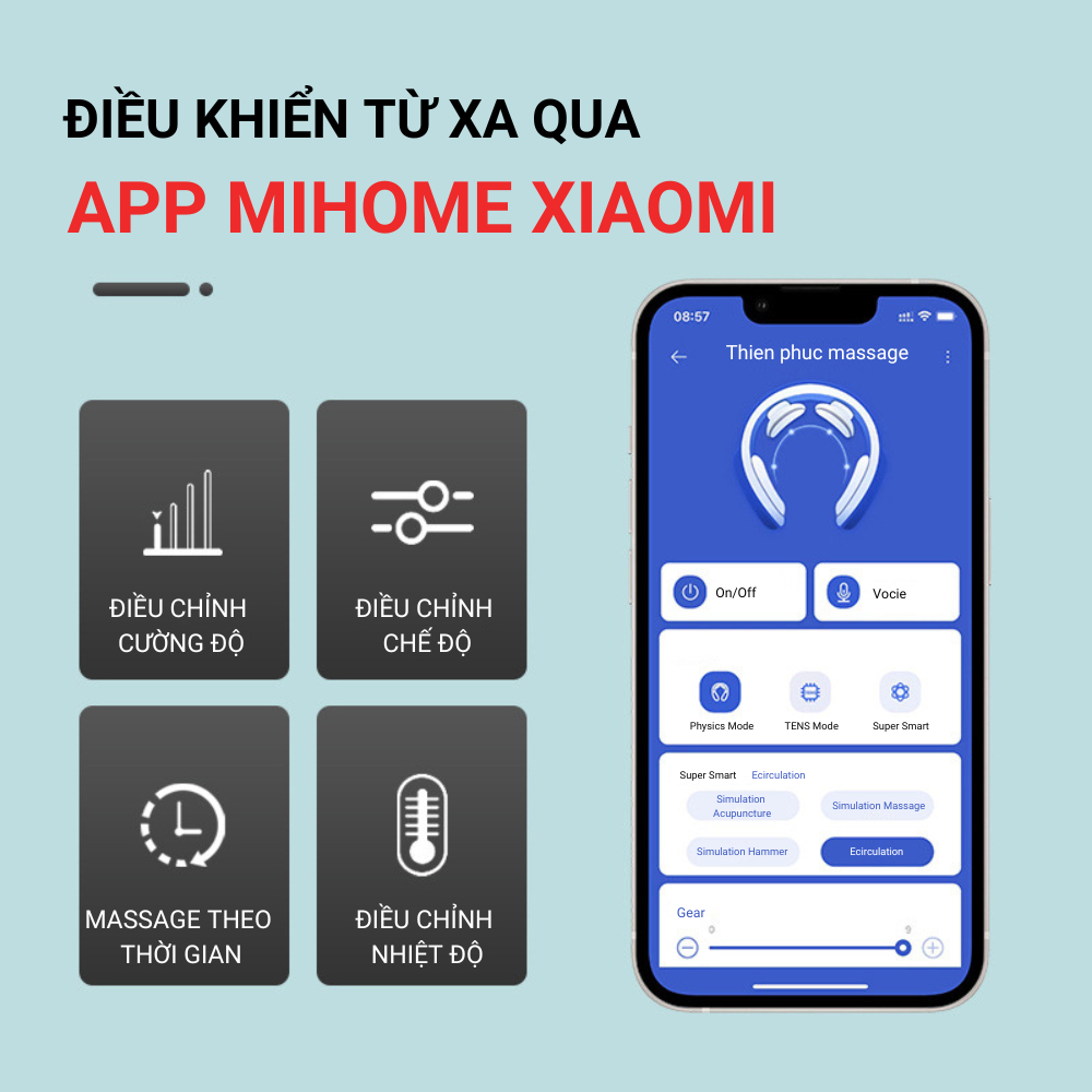 Máy massage cổ vai gáy 8D kết nối App Mihome, mát xa rung kết hợp xung điện, chườm ấm giảm đau mỏi