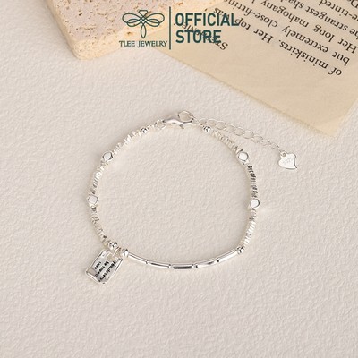 Lắc tay bạc nữ TLEE hạt bạc vỡ xỏ Charm trúc treo Miếng bạc khắc chữ cá tính TLEE JEWELRY LT0261