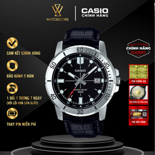Đồng Hồ Nam Casio MTP-VD01L-1EVUDF Màu Đen Kim Bạc Dạ Quang Mặt Kính Khoáng Màu Đen 45mm Chống Nước Dây Da Chính Hãng