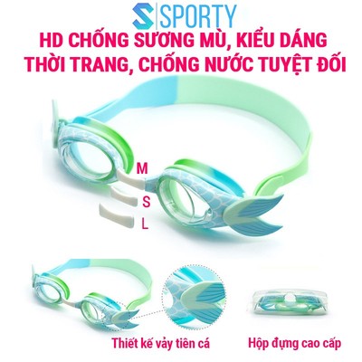 Kính bơi tiên cá cho trẻ em từ 3 tuổi POPO 871 ngăn nước tuyệt đối, hạn chế sương mờ