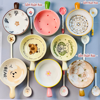 Set bát sứ kèm thìa ăn mì dễ thương 2024 Gốm Xuân Xưa, tô sứ, bát ăn mì, chén sứ, chén dĩa sứ, bát