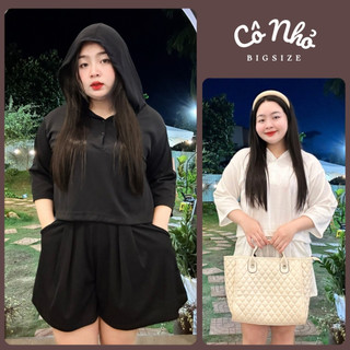Set Đồ Nữ Bigsize Phom Rộng Áo Croptop Tay Dài Có Mũ Phối Quần Đùi Lưng Chun Co Giãn Vải Thun Gân SET88