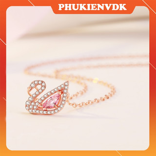 Dây chuyền mặt hình thiên nga đính đá pha lê hồng MS282