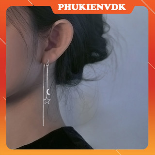 Khuyên tai tua rua mảnh dài hình trăng sao MS297