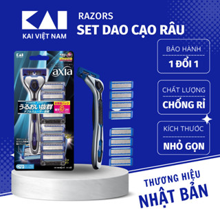 Set dao cạo râu Nhật Bản cao cấp KAI Axia 5 lớp lưỡi (1 thân và 9 đầu lưỡi/gói) AXIA AX-9BS, GA0061
